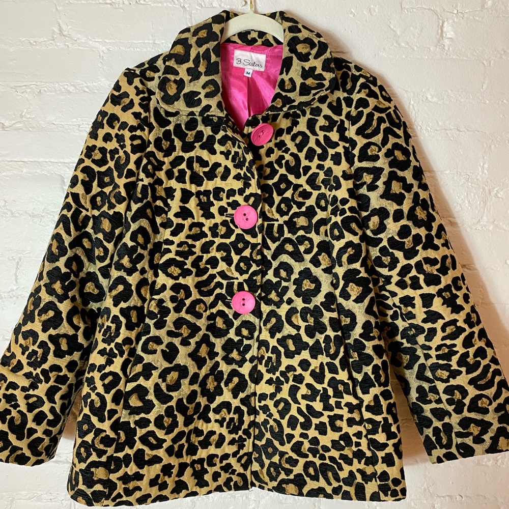 3 Sisters Leopard Pink Button Jacket